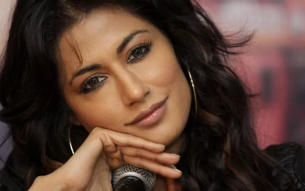 HD PC desktop wallpaper of celebrity Chitrangada Singh with a soft smile and flowing hair in a close-up portrait.