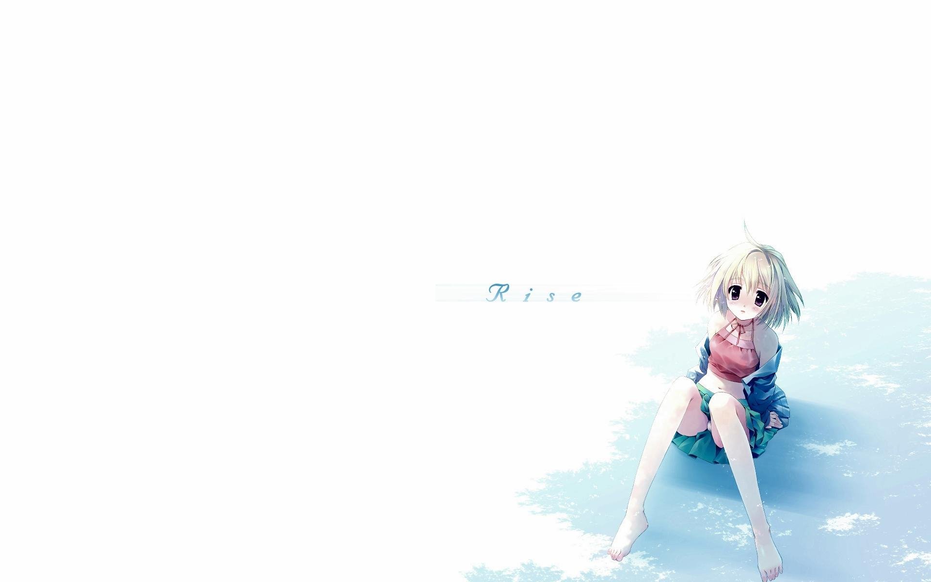 HD anime original desktop wallpaper featuring a light-themed background with a seated girl character in casual attire, blending softness and simplicity.