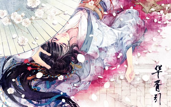 Anime Original Oriental Asian Umbrella Blossom HD Wallpaper | Background Image