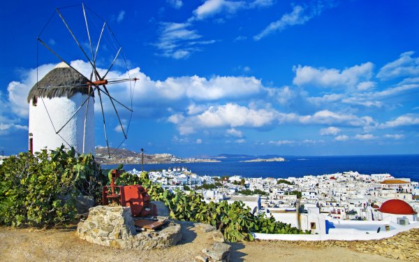 Man Made City Cities Aegean Architecture Cute Blue Building Church Culture Cyclades Cycladic Europe Greece Greek Hill Holiday Hotel House Island Landscape Mountain Mykonos Nature Resort Restaurant Romantic Roof Santorini Sea Sky Style Summer Sunny Touristic Town Tropical White Windmill HD Wallpaper | Background Image