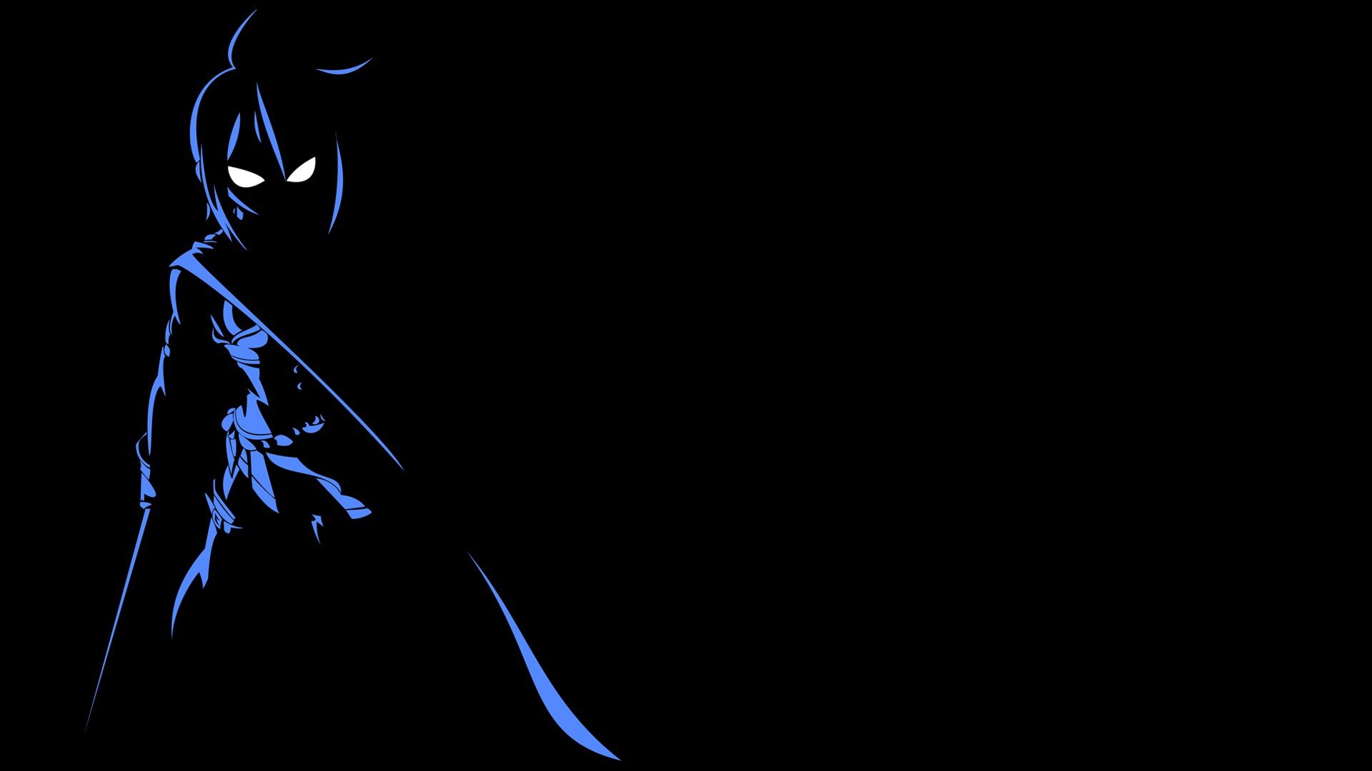 HD PC desktop wallpaper featuring Sayaka Miki from the anime Puella Magi Madoka Magica, depicted in a dark, stylized silhouette with blue highlights.