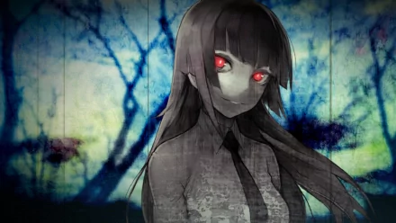 HD PC desktop wallpaper featuring a dark, eerie anime-style character with glowing red eyes, inspired by the video game Phenomeno.