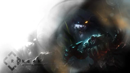 HD desktop wallpaper featuring Rengar from the video game League of Legends, showcasing his fierce and intimidating presence. The image has a dark, dramatic aesthetic with striking lighting effects.