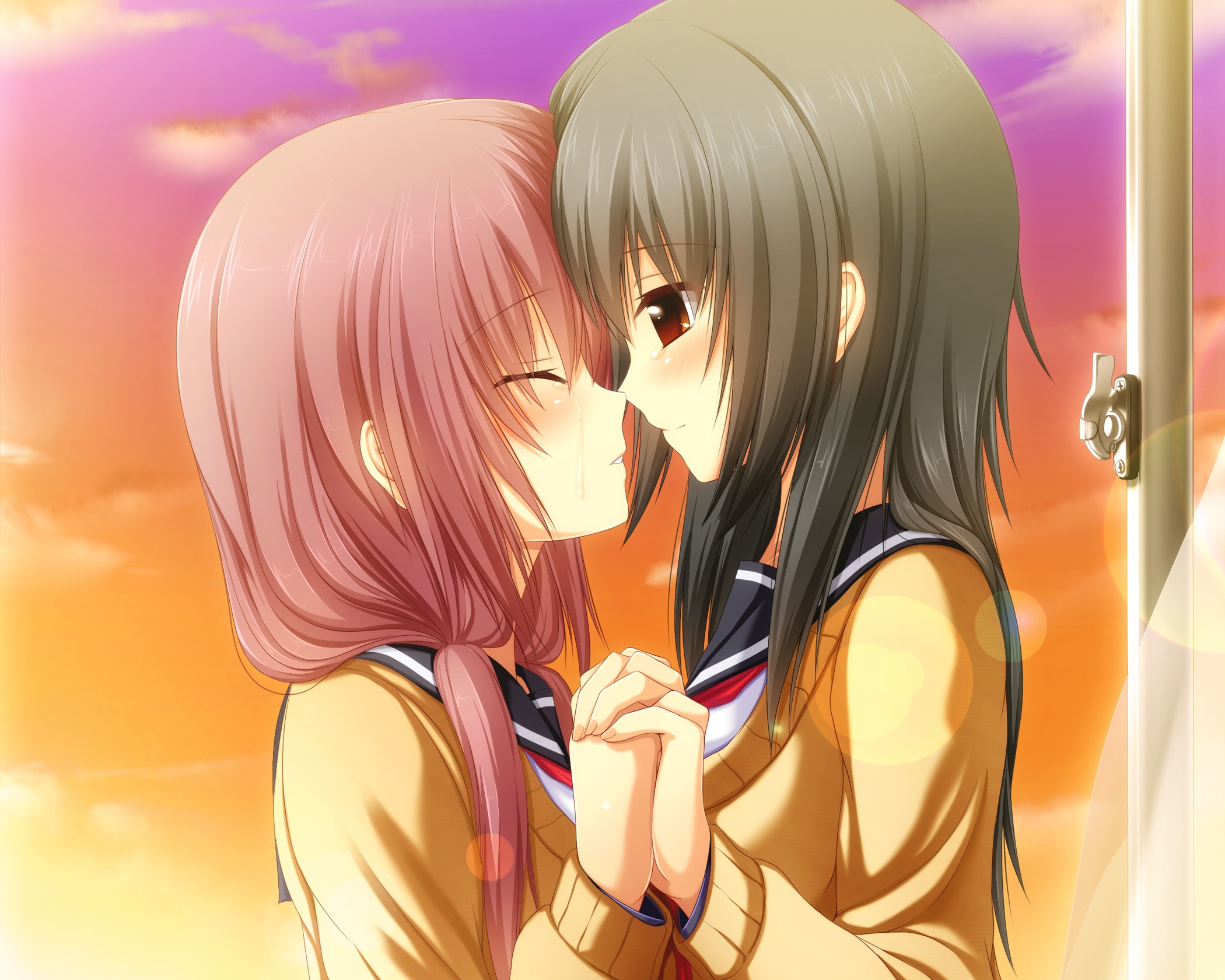 Anime girls kiss wallpaper, 2560x1440, 780354