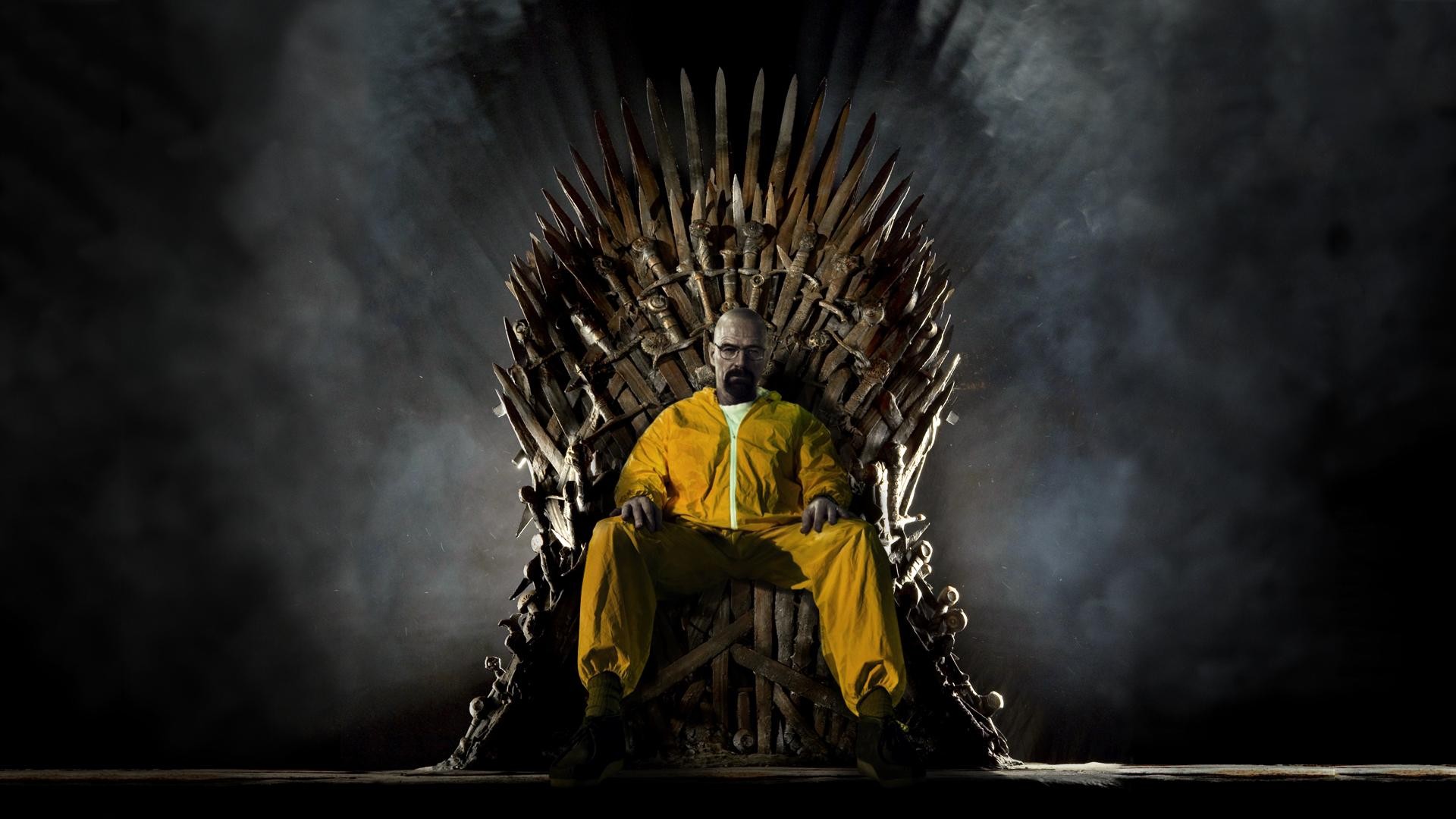 Walter White sitting on the Iron Throne