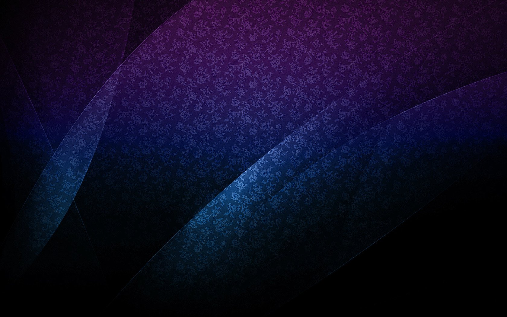 Abstract patterned HD PC desktop wallpaper and background: layered curved navy and purple waves with a subtle geometric motif fading into black.