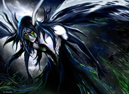 A dynamic HD wallpaper featuring Ulquiorra Cifer from the anime Bleach, showcasing his striking features and dark, flowing attire against a dramatic background.