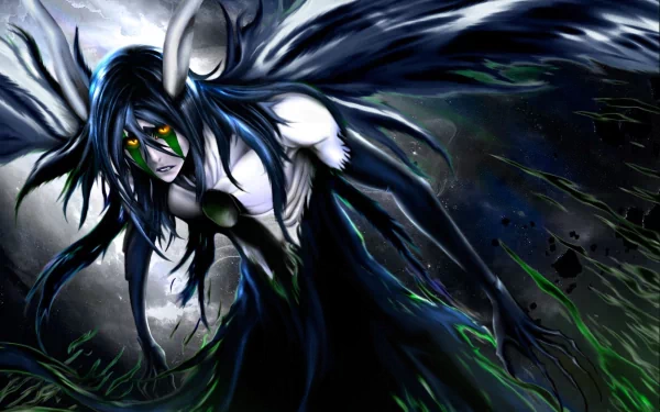 A dynamic HD wallpaper featuring Ulquiorra Cifer from the anime Bleach, showcasing his striking features and dark, flowing attire against a dramatic background.