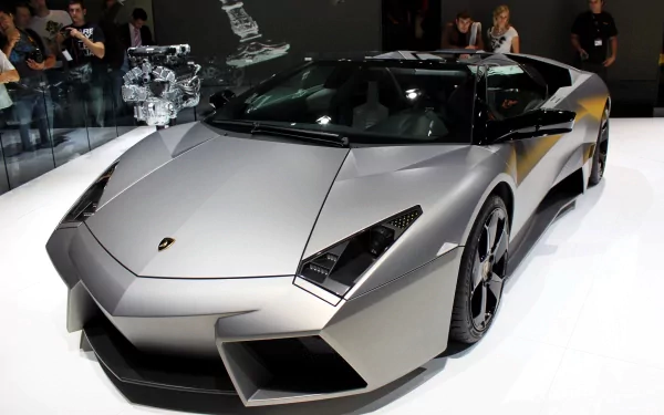 A sleek Lamborghini Reventon sports car showcased indoors, captured in stunning 4K Ultra HD, designed as a striking PC desktop wallpaper and background.