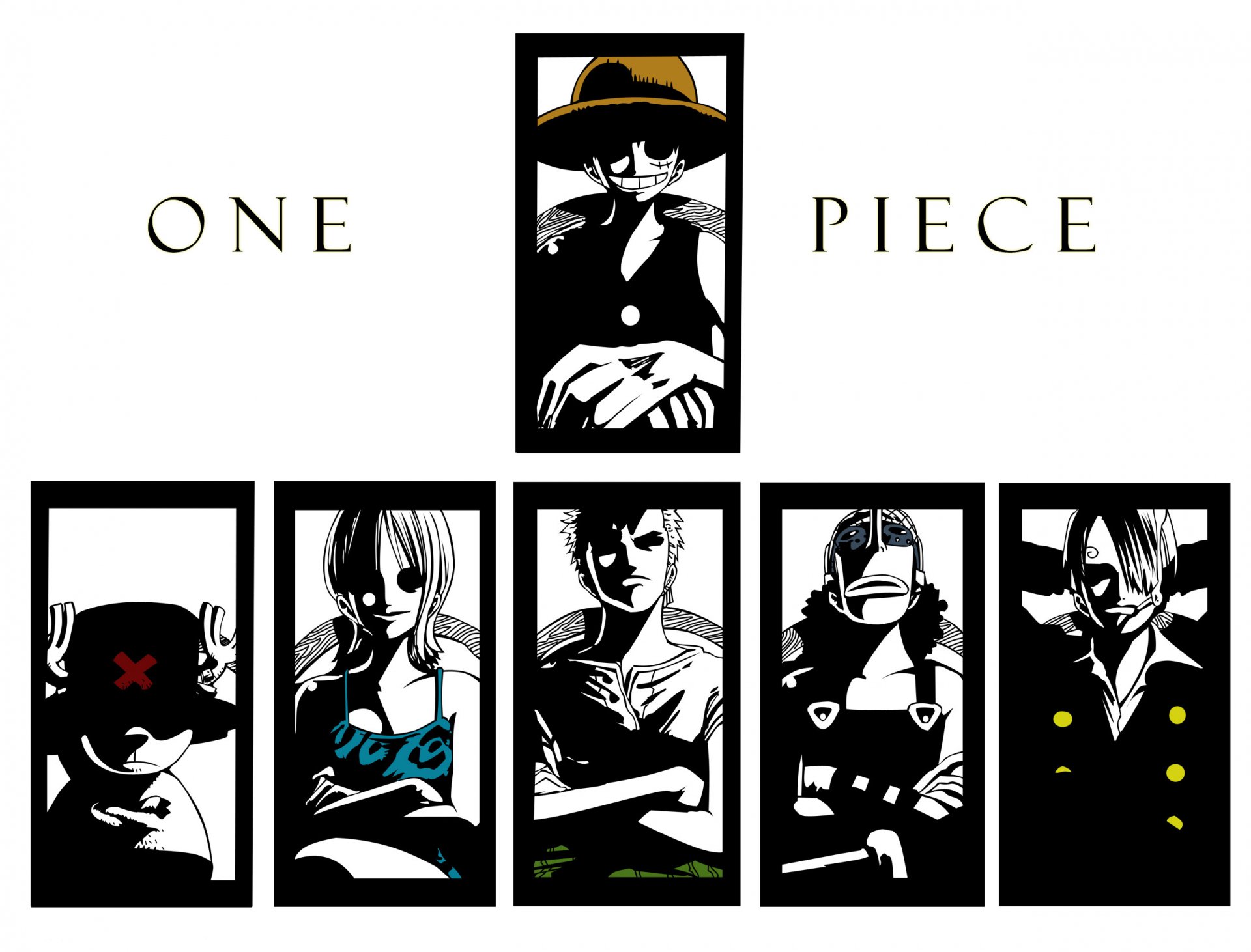 A striking HD wallpaper featuring characters from the anime One Piece, showcasing bold contrasts and intricate designs that capture the essence of the series.