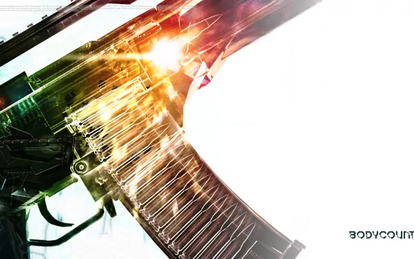 HD PC desktop wallpaper featuring a dynamic close-up of an assault rifle from the video game Bodycount, with vibrant light effects and a modern, intense design.