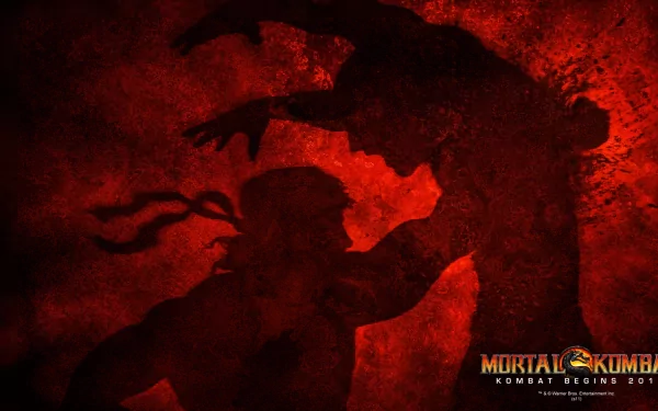HD PC desktop wallpaper featuring Liu Kang from the Mortal Kombat video game, depicted in a dynamic red silhouette-style combat scene.