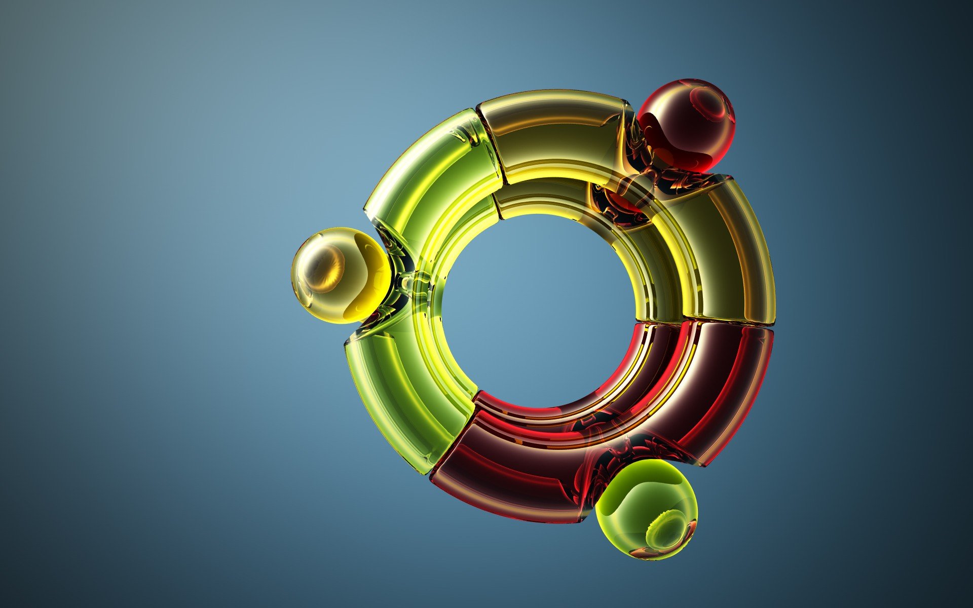 HD PC desktop wallpaper featuring a glossy, colorful 3D ring inspired by the Ubuntu logo, set against a smooth blue gradient background, highlighting technology themes.