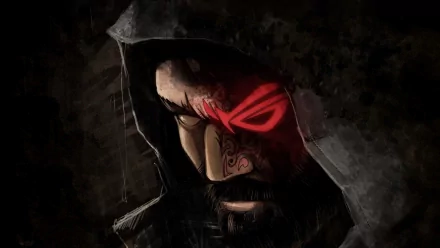 An HD wallpaper featuring a hooded warrior from Assassin's Creed III, showcasing a fierce expression and a striking red symbol on his face, set against a dark background.