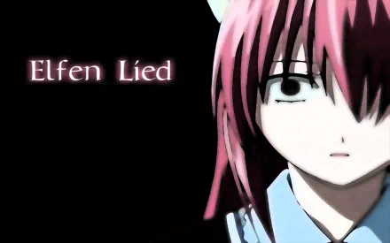 A striking HD wallpaper featuring Lucy from the anime Elfen Lied, showcasing her unique character design against a dark background, with the title prominently displayed.