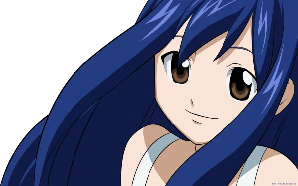 Close-up of Wendy Marvell from the anime Fairy Tail, featuring her long blue hair and warm expression, set against a clean background for an HD desktop wallpaper.