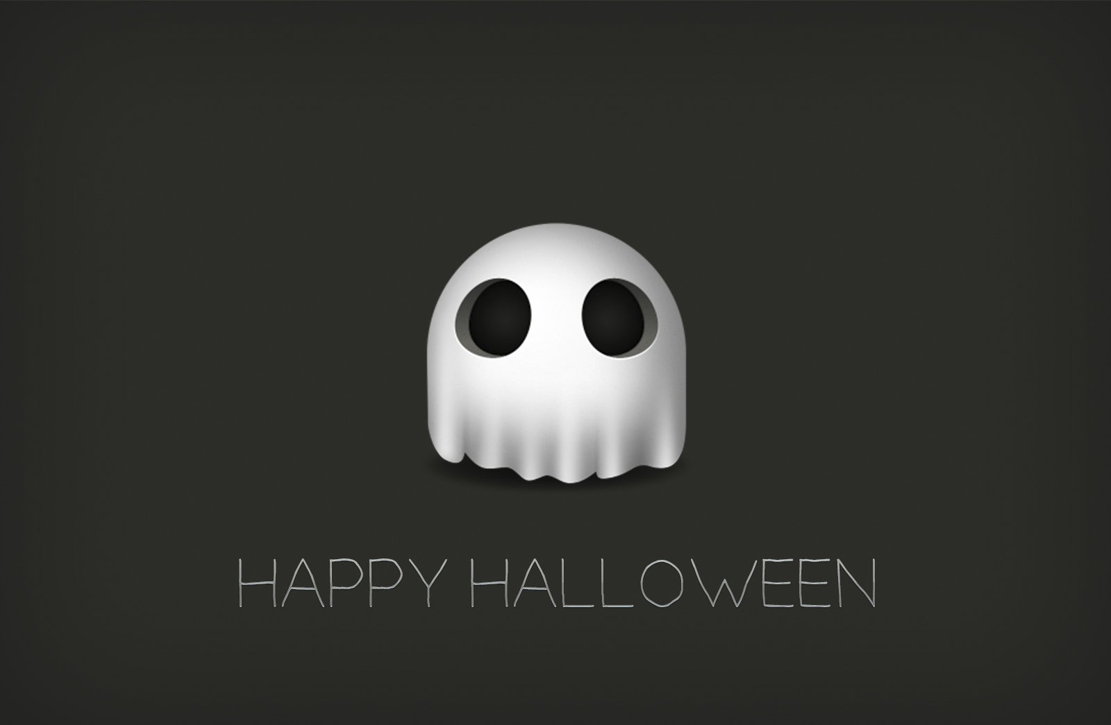 A playful ghost with big eyes is featured on a dark background, accompanied by the text Happy Halloween, making this HD wallpaper a festive addition to your desktop.