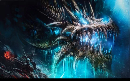 HD desktop wallpaper featuring Sindragosa, a dragon from the video game World of Warcraft, depicted in a dark, icy environment with a menacing presence.