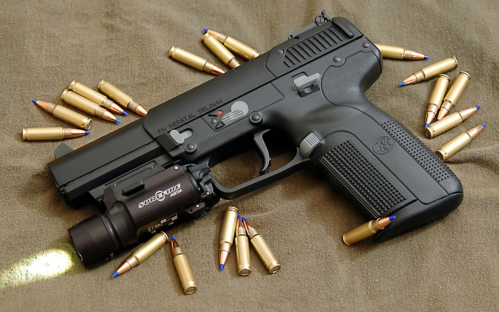 FN Five-Seven Pistol with Surefire Light - HD Wallpaper