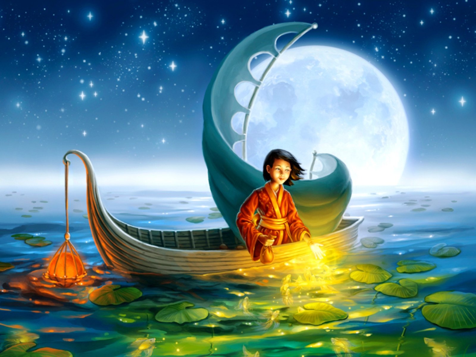 Download Magic Moon Lake Eastern Fantasy Oriental  Wallpaper