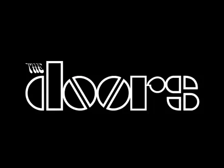HD PC desktop wallpaper featuring The Doors band logo in stylized white text on a black background, representing classic music.