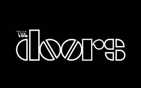 HD PC desktop wallpaper featuring The Doors band logo in stylized white text on a black background, representing classic music.