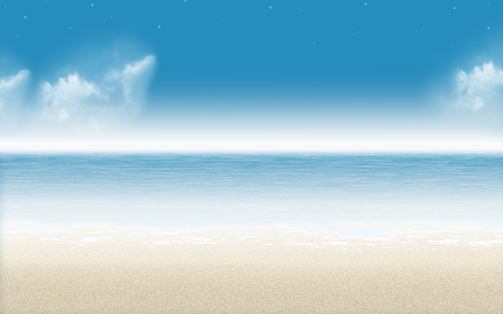 Artistic HD desktop wallpaper featuring a serene beach scene, with soft sands, calm blue waters, and a clear sky, creating a tranquil atmosphere.