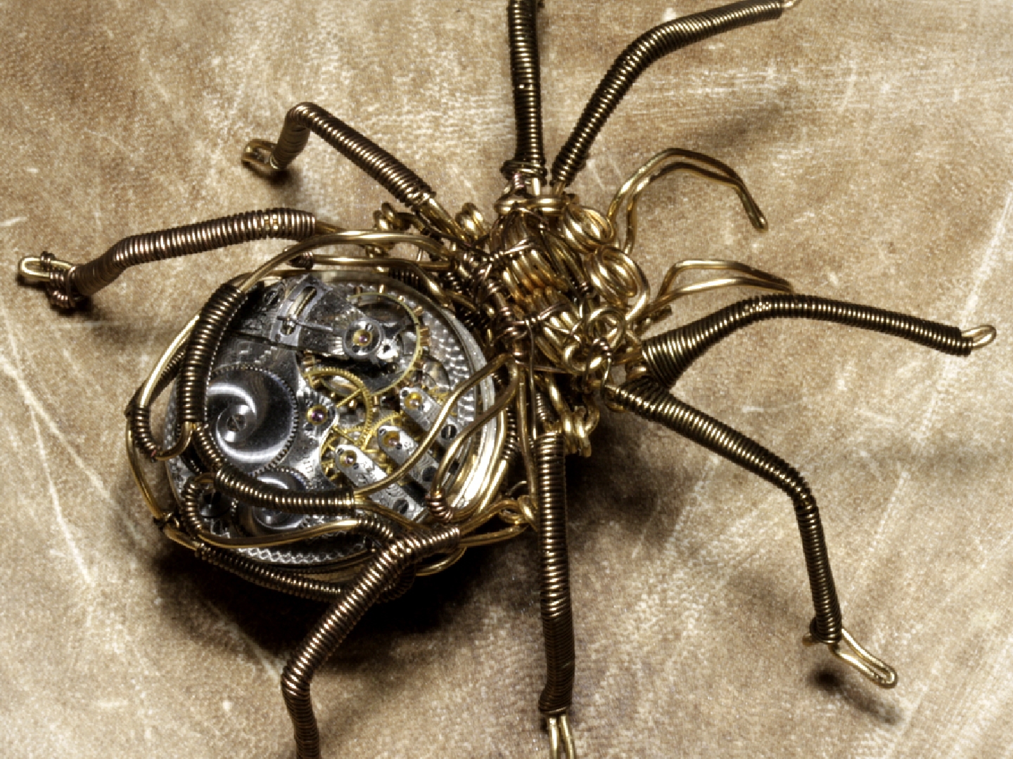 Steampunk Clockwork Spider, Brass and Copper Wire Sculpture by Daniel Proulx