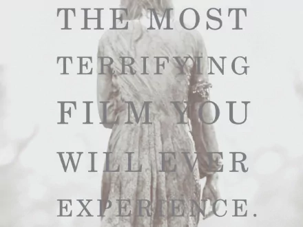 A haunting HD wallpaper featuring a figure in a tattered dress, with the text The most terrifying film you will ever experience, representing the movie Evil Dead (2013).