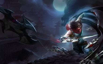 HD desktop wallpaper featuring Talon from the video game League of Legends, showcasing an intense, dark, and dynamic night scene.
