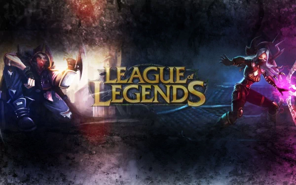 HD desktop wallpaper featuring Talon and Akali from League of Legends, with the game's logo prominently displayed in the center.