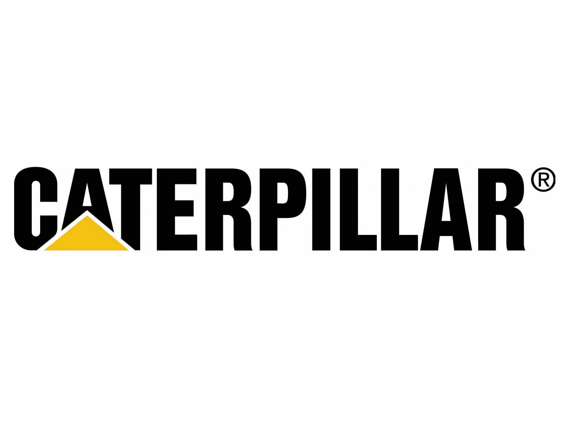 A high-definition PC desktop wallpaper featuring the Caterpillar logo, showcasing a bold design with the iconic yellow triangle and strong lettering.