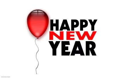Holiday New Year HD PC desktop wallpaper showing a red balloon beside bold HAPPY NEW YEAR text on a white background.