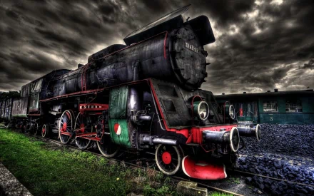 A striking HD image of a vintage train, showcasing its intricate details against a dramatic sky, serves as an eye-catching desktop wallpaper and background.