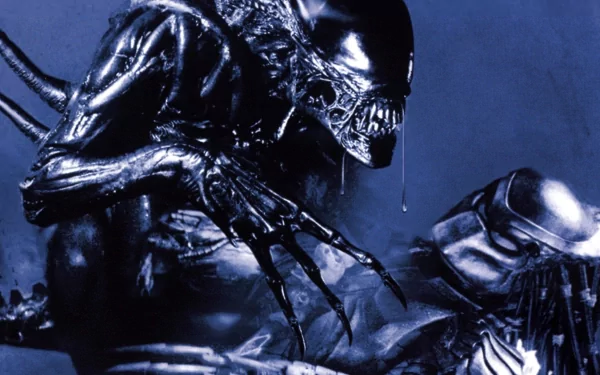 HD Sci-Fi PC wallpaper featuring the alien creature from Alien vs. Predator, showcasing its menacing form against a dark blue background.
