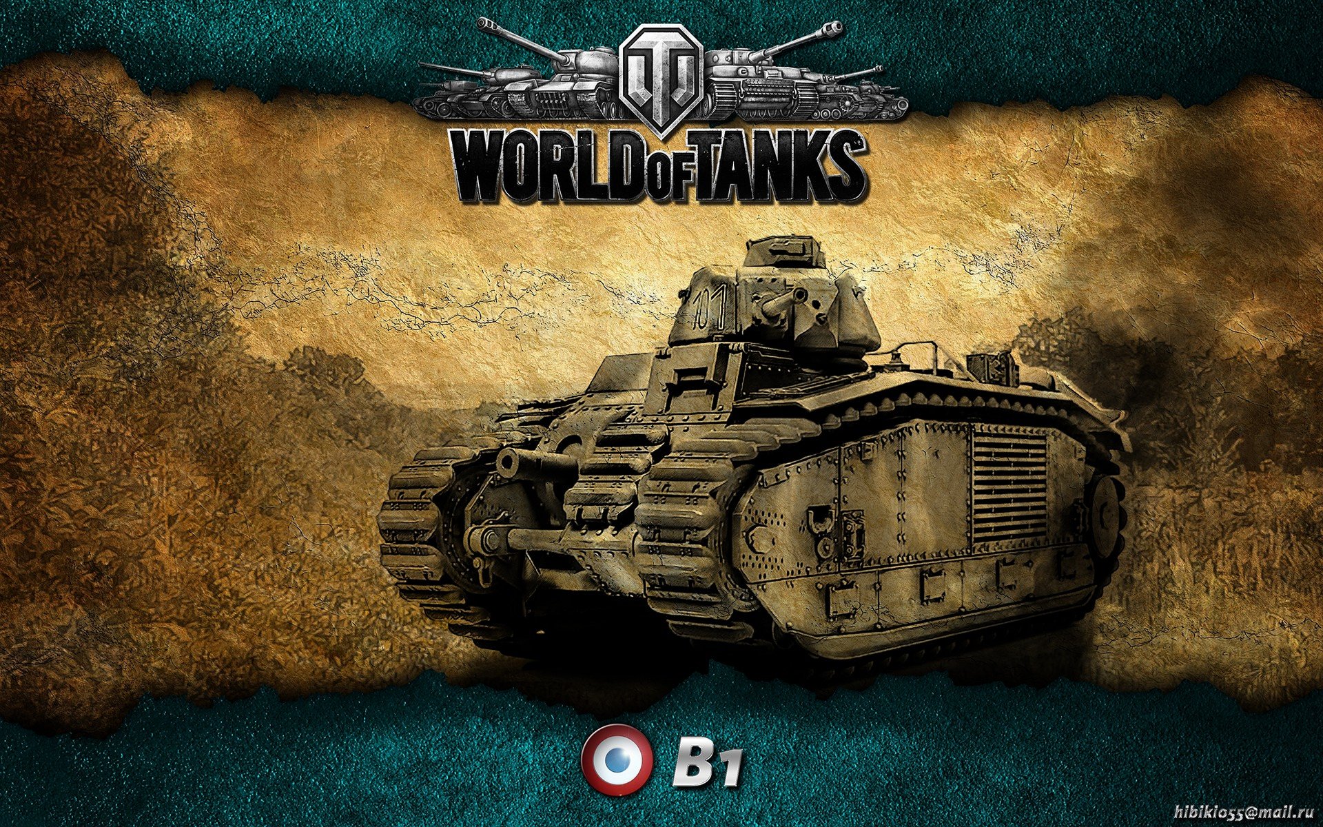Video game World of Tanks 4K Ultra HD PC desktop wallpaper and background: detailed vintage tank centered on a textured gold and teal backdrop with the World of Tanks logo above.