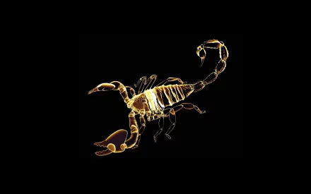 HD wallpaper featuring a detailed gold-colored illustration of a scorpion on a black background.