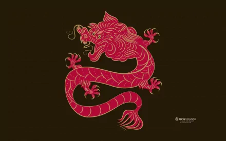 HD PC desktop wallpaper featuring a stylized red dragon design representing the Year of the Dragon zodiac symbol, created with a man-made artistic style by Zune.