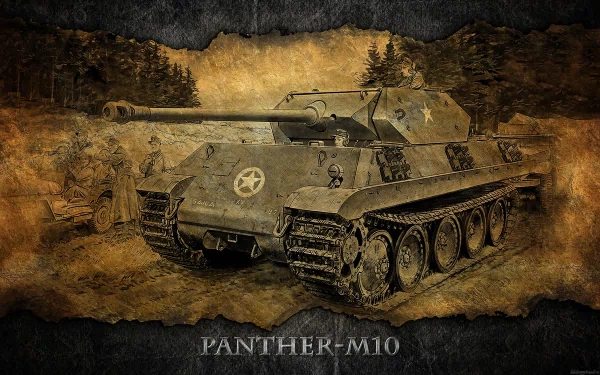 4K Ultra HD World of Tanks PC desktop wallpaper featuring a detailed Panther-M10 tank in a rugged, sepia-toned battlefield setting.