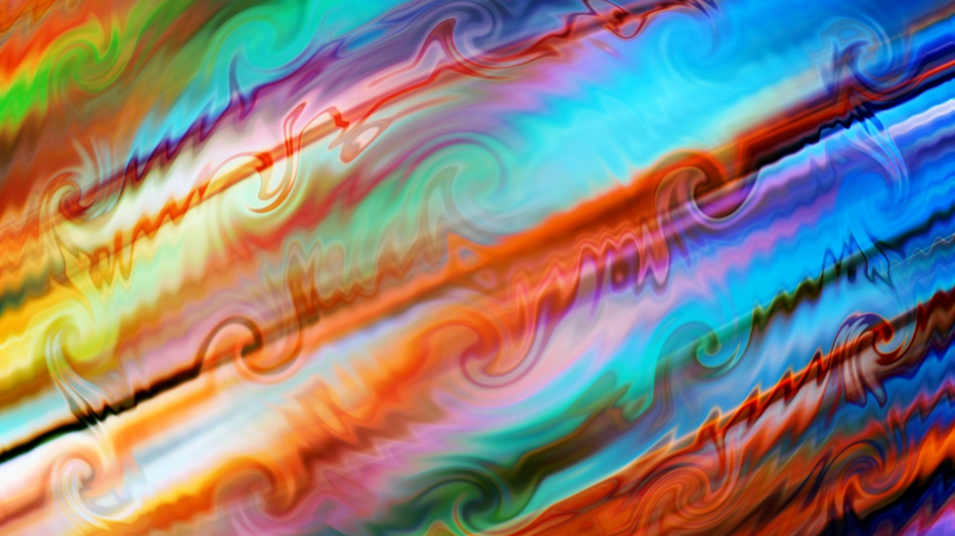 Vibrant, artistic swirl of colors blending blues, oranges, greens, and reds in a dynamic abstract design, presented as an HD PC desktop wallpaper background.