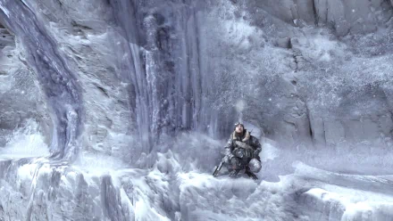 HD desktop wallpaper from Call of Duty: Modern Warfare 2 featuring a soldier crouched on snowy, icy terrain in a winter environment.