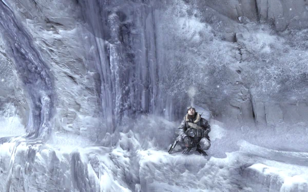 HD desktop wallpaper from Call of Duty: Modern Warfare 2 featuring a soldier crouched on snowy, icy terrain in a winter environment.