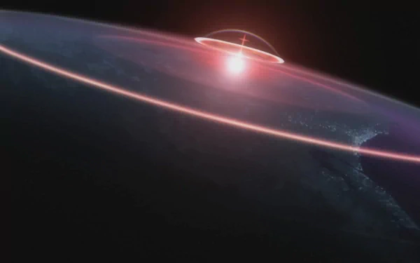 A stunning HD wallpaper from Evangelion: 1.0 You Are (Not) Alone, featuring a dramatic view of a planet with a glowing halo and celestial elements in the darkness of space.