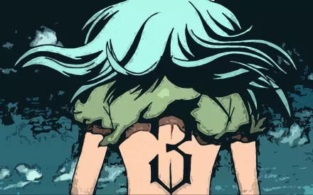 HD PC desktop wallpaper featuring Nelliel Tu Odelschwanck from the anime Bleach in a dynamic pose with stylized green hair and a dark, textured background.