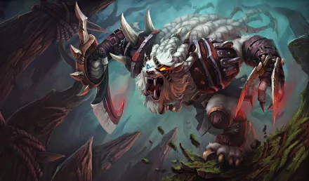 A fierce Rengar from League of Legends emerges in this vibrant 4K Ultra HD wallpaper, showcasing his powerful presence and warrior details against a dynamic background.