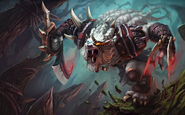 A fierce Rengar from League of Legends emerges in this vibrant 4K Ultra HD wallpaper, showcasing his powerful presence and warrior details against a dynamic background.