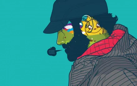 Colorful illustration of a bearded man wearing a cap and scarf, designed as HD PC desktop wallpaper and background with vibrant character art.