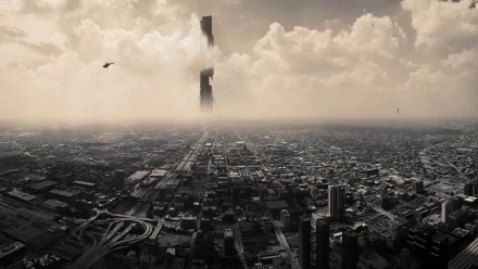 HD artistic cityscape of City 17 from Half-Life, featuring a sprawling urban landscape under a cloudy sky, designed as a PC desktop wallpaper and background.