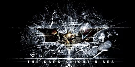 An HD desktop wallpaper featuring Batman from the movie The Dark Knight Rises, showcasing a dynamic design with striking visuals and an iconic logo.