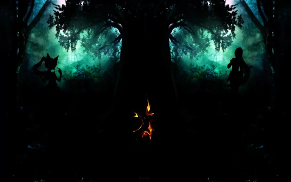 video game Star Ocean: The Last Hope forest silhouette mystical HD Desktop Wallpaper | Background Image